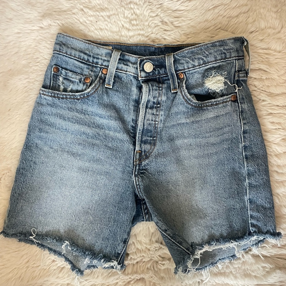 Levi's Blue Jean Shorts Classic Distressed Style